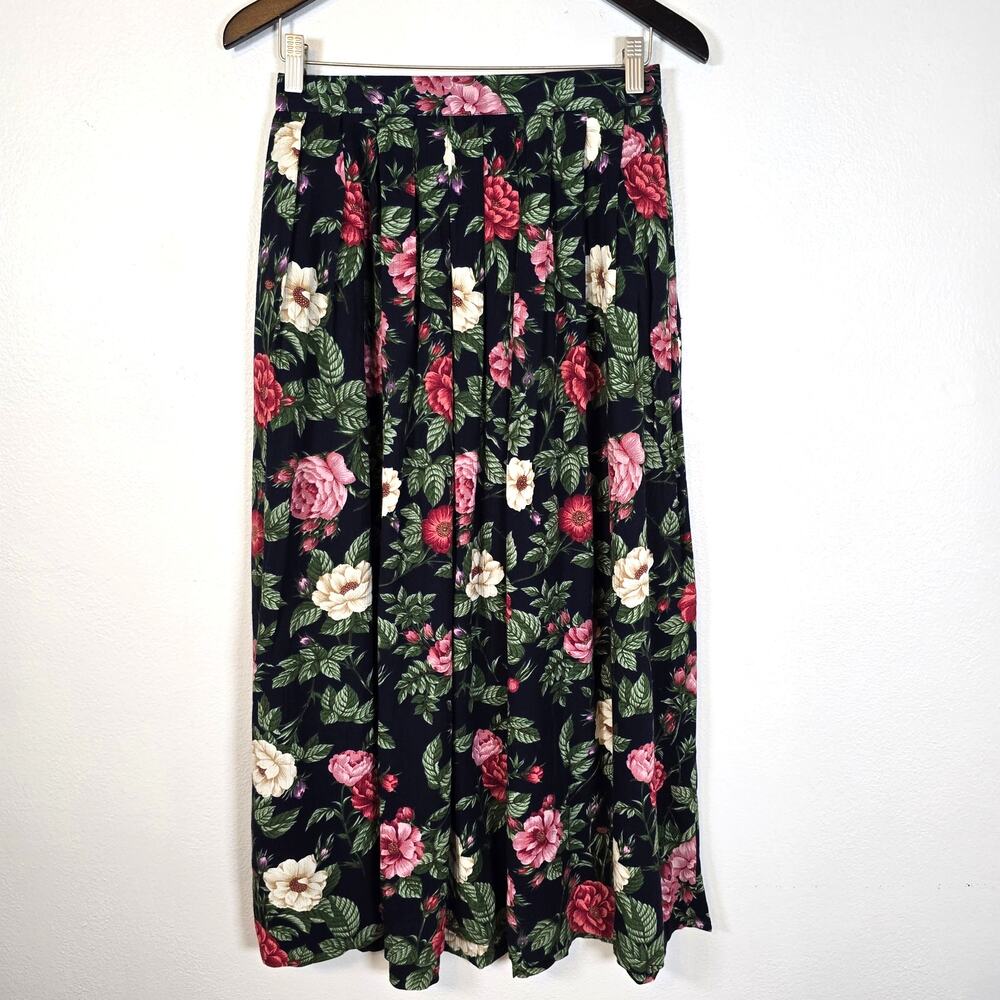 Susan Bristol New Traditions Maxi Skirt Womens 6 Navy Floral Cottagecore Classic